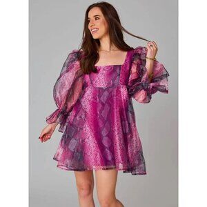 BuddyLove Betsy Organza Mini Puff Sleeve Dress in Jafar size Medium